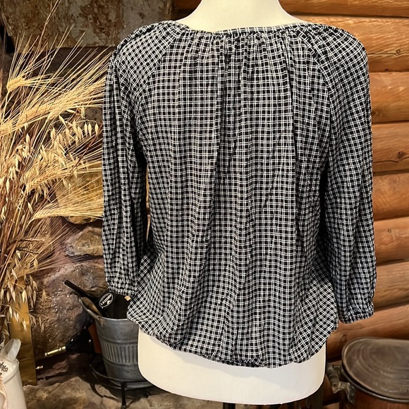 💚 EUC - Michael Kira Black and White Check Pleasant Top - Picture 2 of 3
